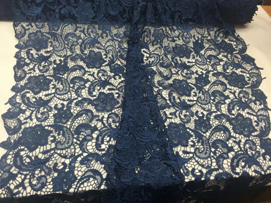 Fascinating navy blue light weight guipure design sold by the yard
