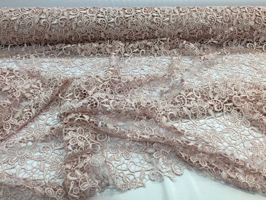 Dusty rose paisley flower guipure, wedding/bridal/prom/nightgown fabric sold by the yard