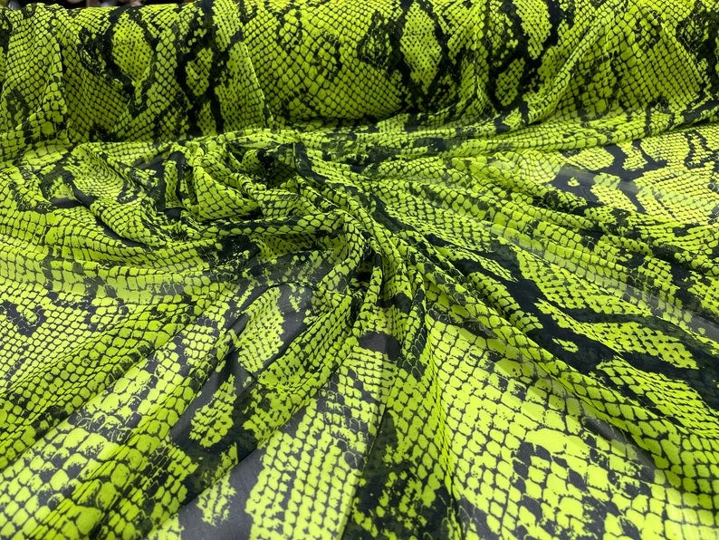 Sheer Snake Design on a Power Mesh 4-Way Stretch 58"-Sold by the Yard. Green