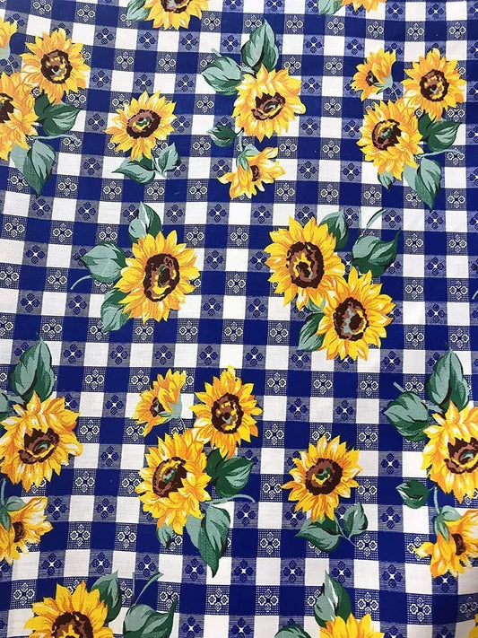 58/59" Wide 65% Polyester 35 percent Cotton Fabric, Sunflower Print, Good to Make Face Mask Covers, Sold By The Yard. Royal