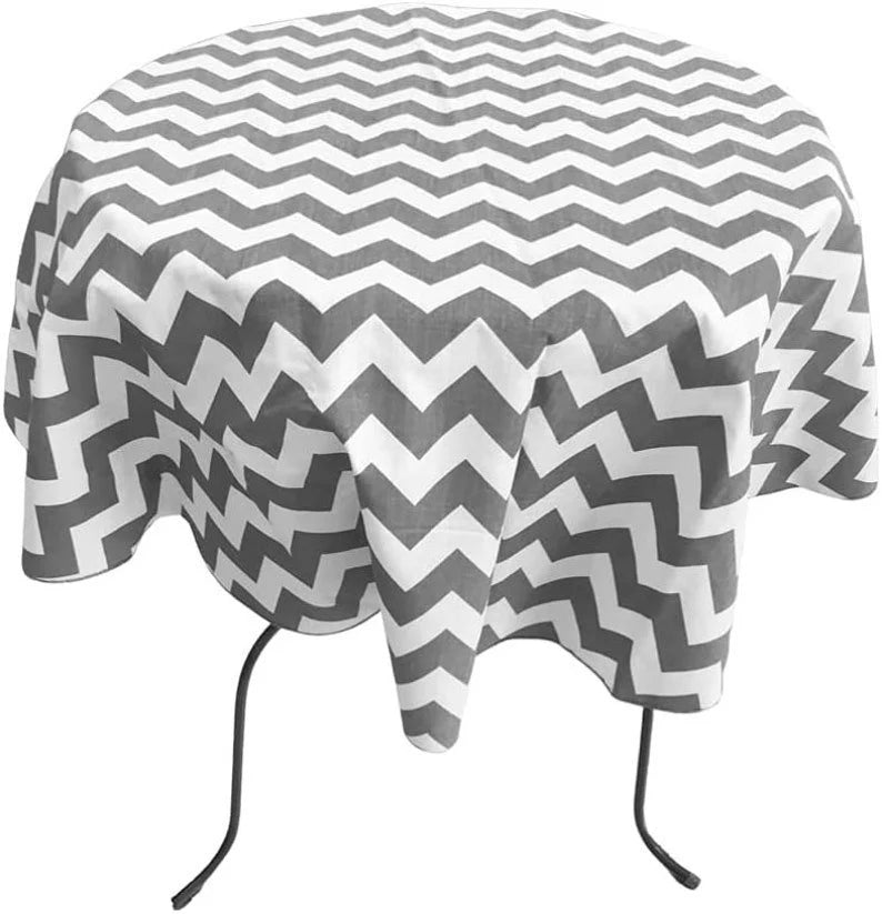 Round Poly Cotton Print Tablecloth (Chevron Silver, Choose Size Below