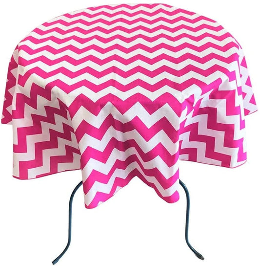 Round Poly Cotton Print Tablecloth (Chevron Fuchsia, Choose Size Below