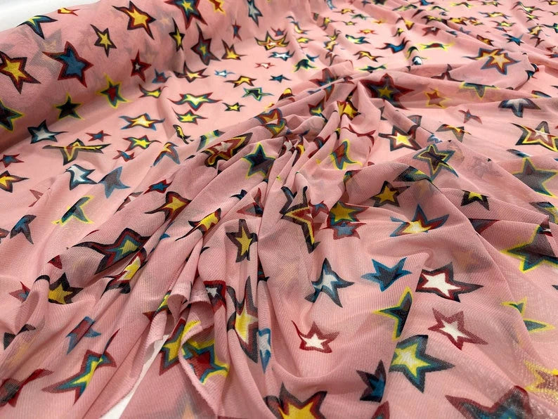 Star Design on a Dusty Pink Power Mesh 4-way stretch 58"-Sold by the Yard