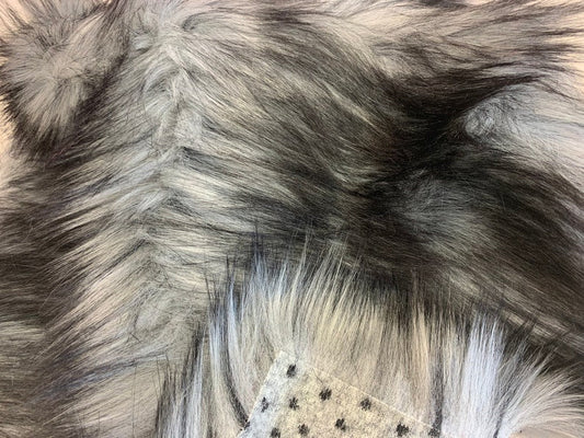 Husky Faux Fur Fabric By The Yard_ Shaggy Long Pile Fake Fur Material/ 2 TONE Fur Gray/Black