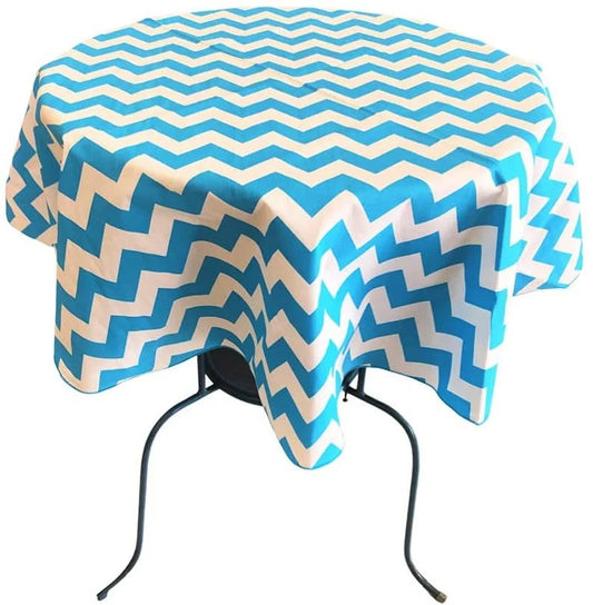 Round Poly Cotton Print Tablecloth (Chevron Turquoise , Choose Size Below