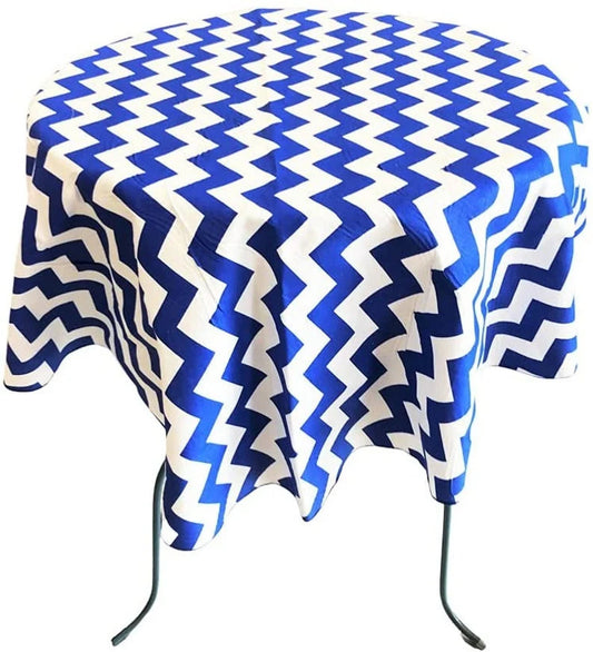 Round Poly Cotton Print Tablecloth (Chevron Royal, Choose Size Below