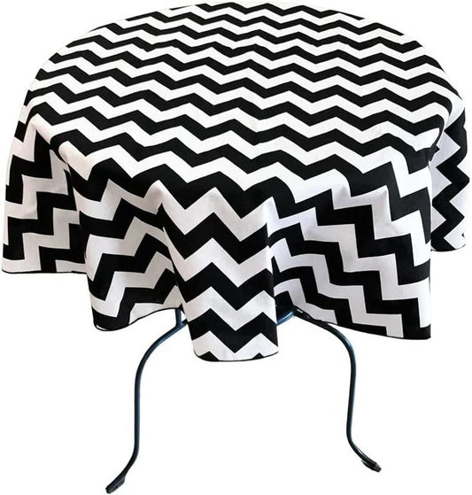 Round Poly Cotton Print Tablecloth (Chevron Black, Choose Size Below