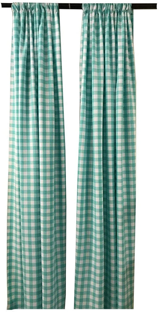 Checkered Country Plaid Gingham Checkered Backdrop Drapes Curtains Panels, Room Divider, 1 Pair - White & Aqua ) Choose Size Below