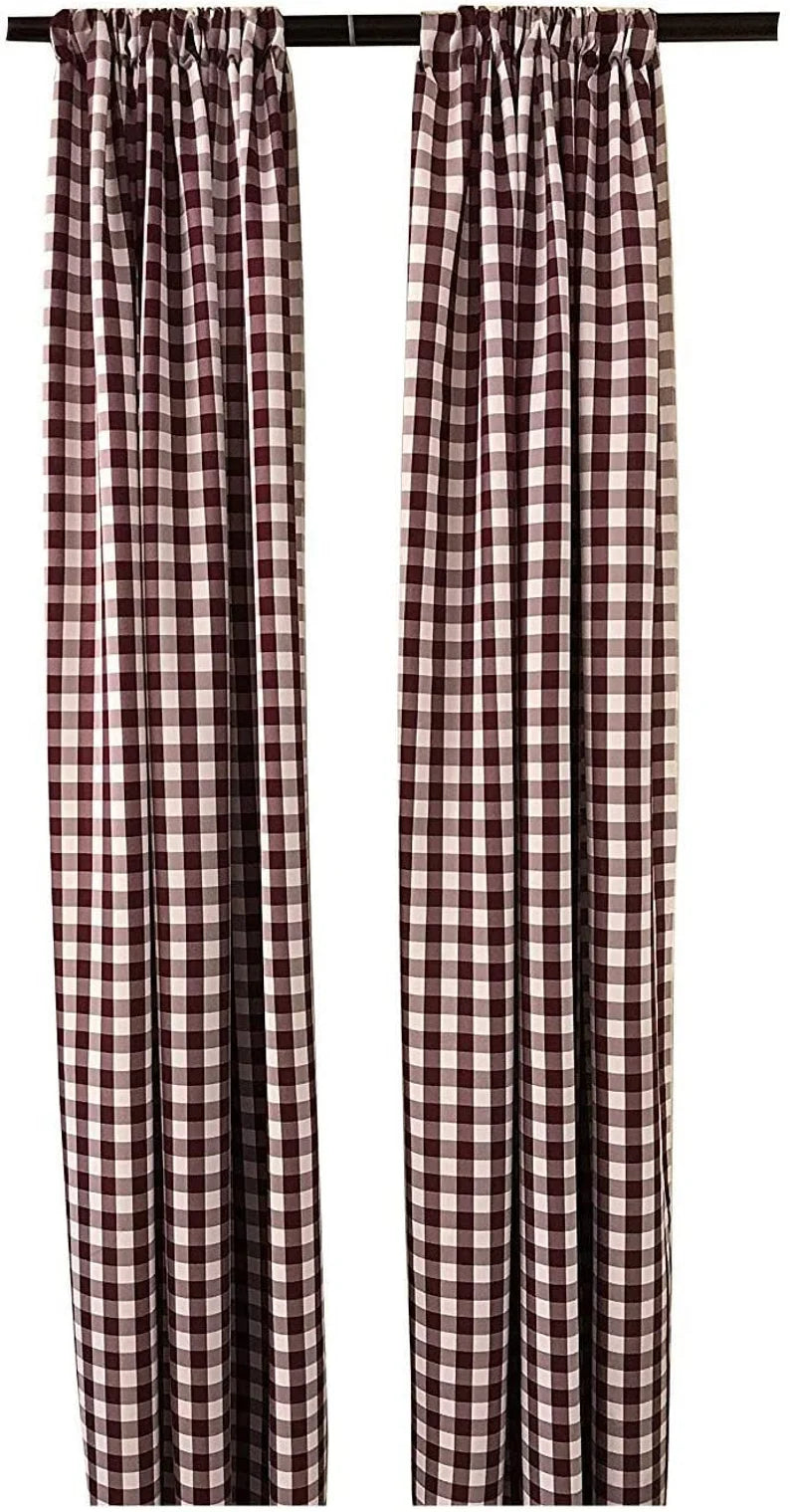 Checkered Country Plaid Gingham Checkered Backdrop Drapes Curtains Panels, Room Divider, 1 Pair - White & Burgundy ) Choose Size Below
