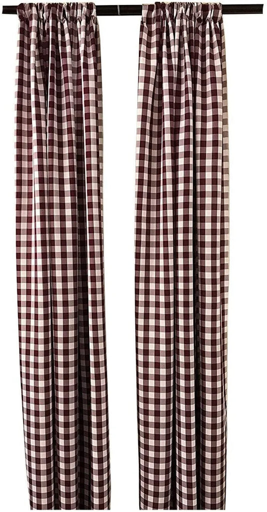 Checkered Country Plaid Gingham Checkered Backdrop Drapes Curtains Panels, Room Divider, 1 Pair - White & Burgundy ) Choose Size Below