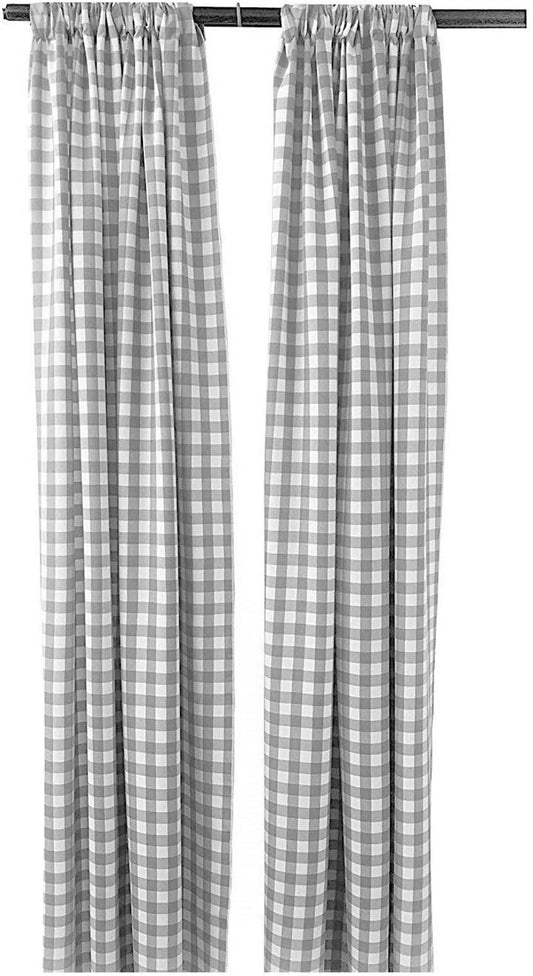 Checkered Country Plaid Gingham Checkered Backdrop Drapes Curtains Panels, Room Divider, 1 Pair - White & Silver ) Choose Size Below