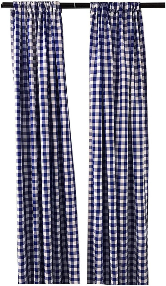 Checkered Country Plaid Gingham Checkered Backdrop Drapes Curtains Panels, Room Divider, 1 Pair - White & Royal ) Choose Size Below