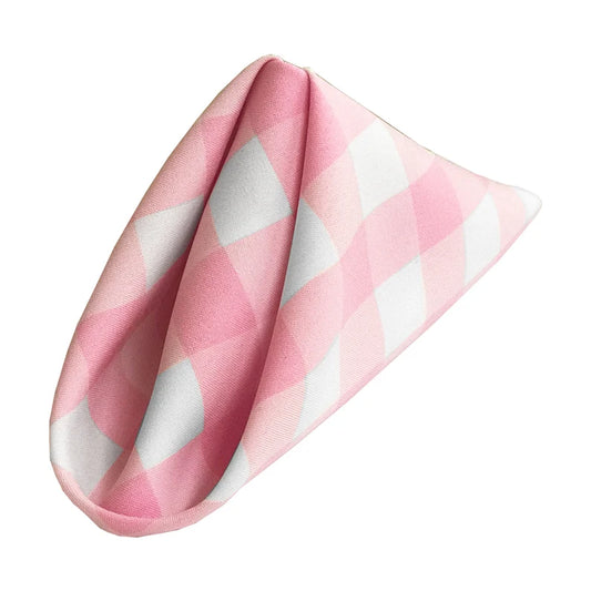 Polyester Poplin Checkered Napkins 18 by 18-Inch, White/Pink - 6 Pack