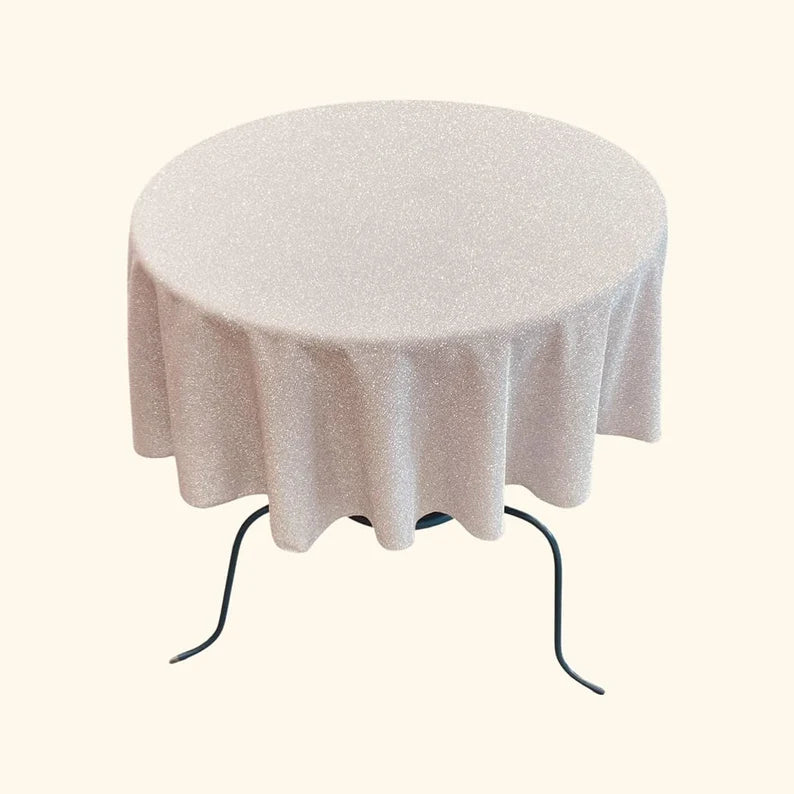 Full Covered Glitter Shimmer Fabric Tablecloth, Good for Small Round Coffee Table Round, Blush