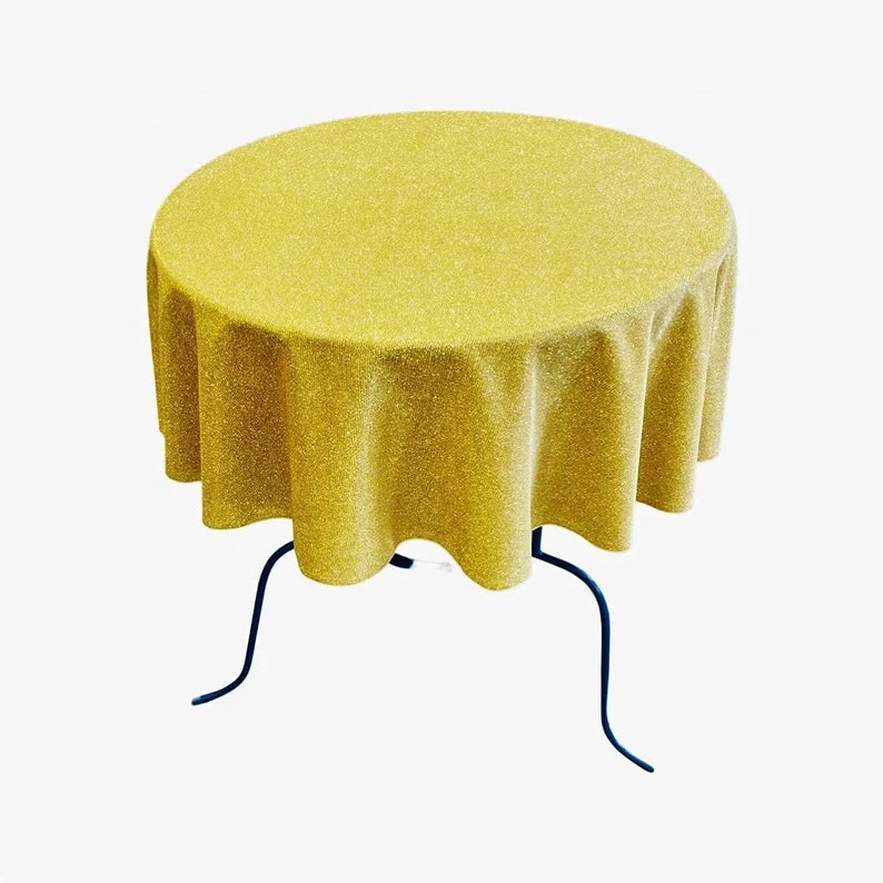 Full Covered Glitter Shimmer Fabric Tablecloth, Good for Small Round Coffee Table Round, Gold
