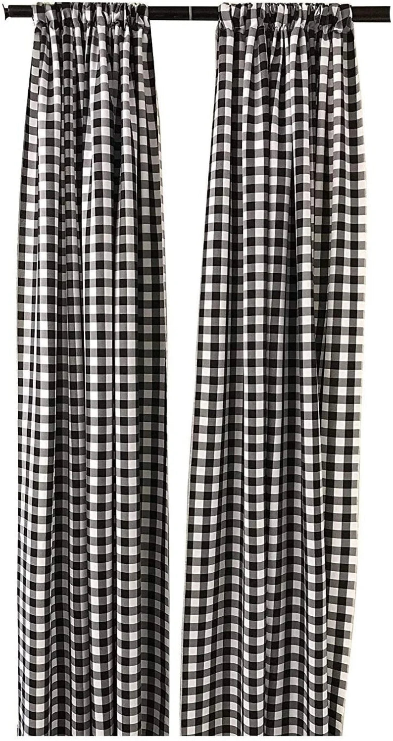 Checkered Country Plaid Gingham Checkered Backdrop Drapes Curtains Panels, Room Divider, 1 Pair - White & Black ) Choose Size Below