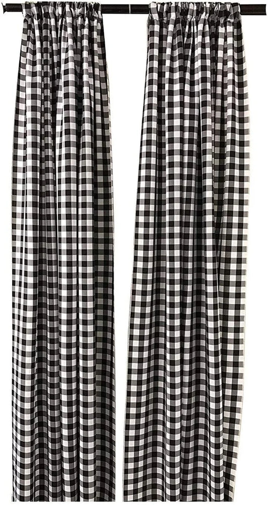 Checkered Country Plaid Gingham Checkered Backdrop Drapes Curtains Panels, Room Divider, 1 Pair - White & Black ) Choose Size Below