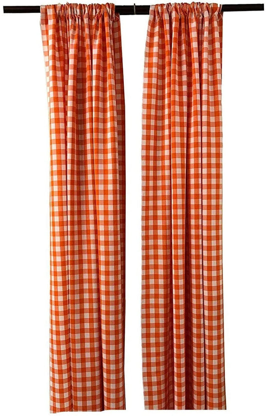 Checkered Country Plaid Gingham Checkered Backdrop Drapes Curtains Panels, Room Divider, 1 Pair - White & Orange ) Choose Size Below