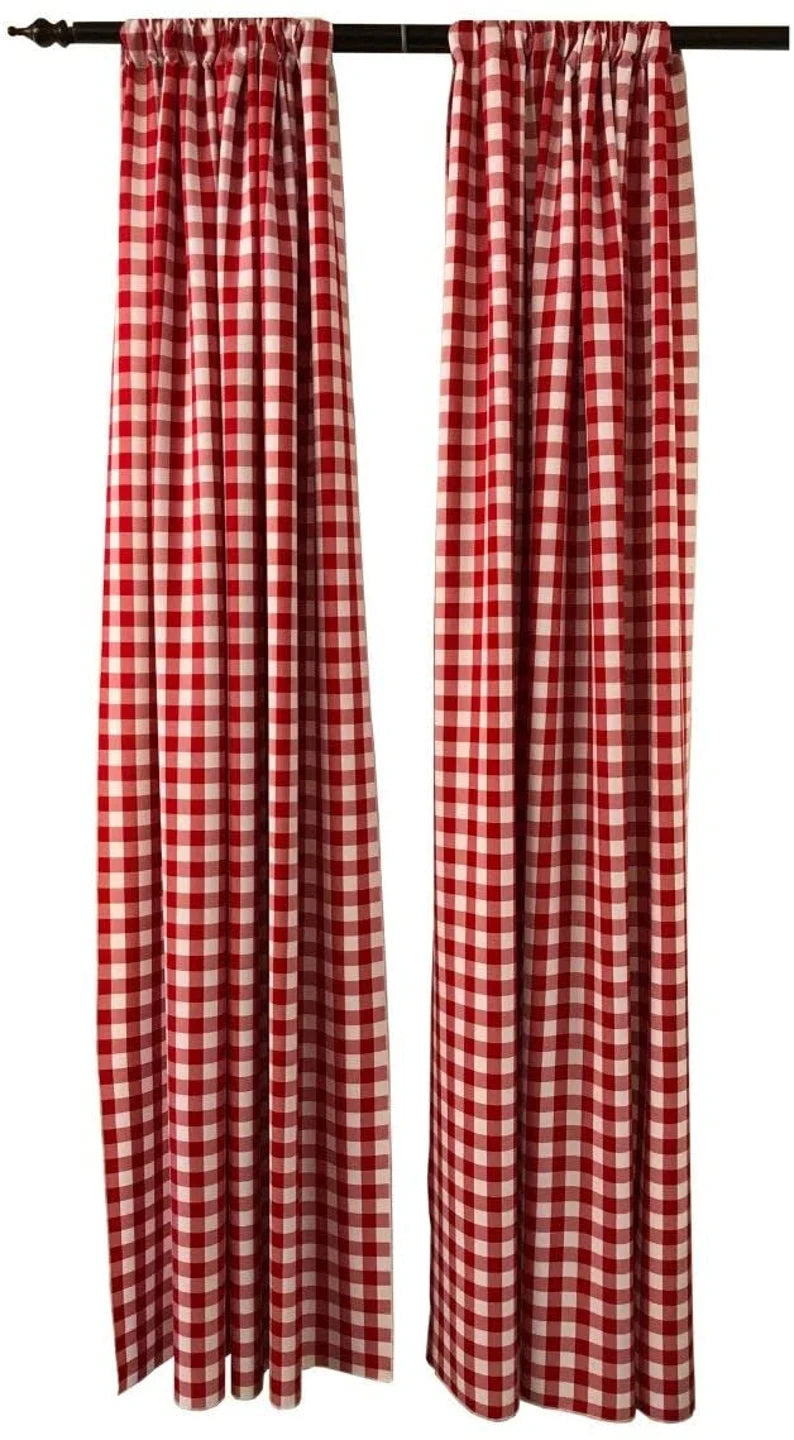 Checkered Country Plaid Gingham Checkered Backdrop Drapes Curtains Panels, Room Divider, 1 Pair - White & Red ) Choose Size Below
