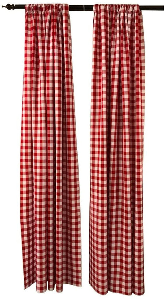 Checkered Country Plaid Gingham Checkered Backdrop Drapes Curtains Panels, Room Divider, 1 Pair - White & Red ) Choose Size Below