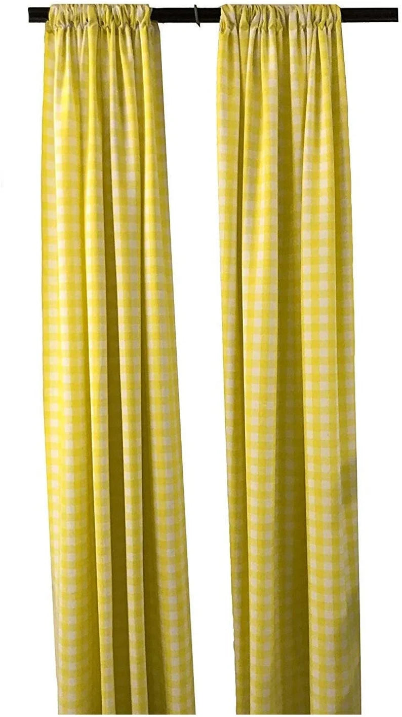 Checkered Country Plaid Gingham Checkered Backdrop Drapes Curtains Panels, Room Divider, 1 Pair - White & Light Yellow) Choose Size Below