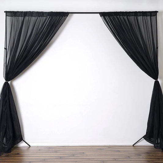 Sheer Voile Chiffon Fabric Draping Panels | Use for Backdrop Curtain 10 Feet Wide (2 Panels Black) Choose Size Below