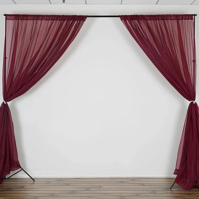 Sheer Voile Chiffon Fabric Draping Panels | Use for Backdrop Curtain 10 Feet Wide ( 2 Panels Burgundy ) Choose Size Below