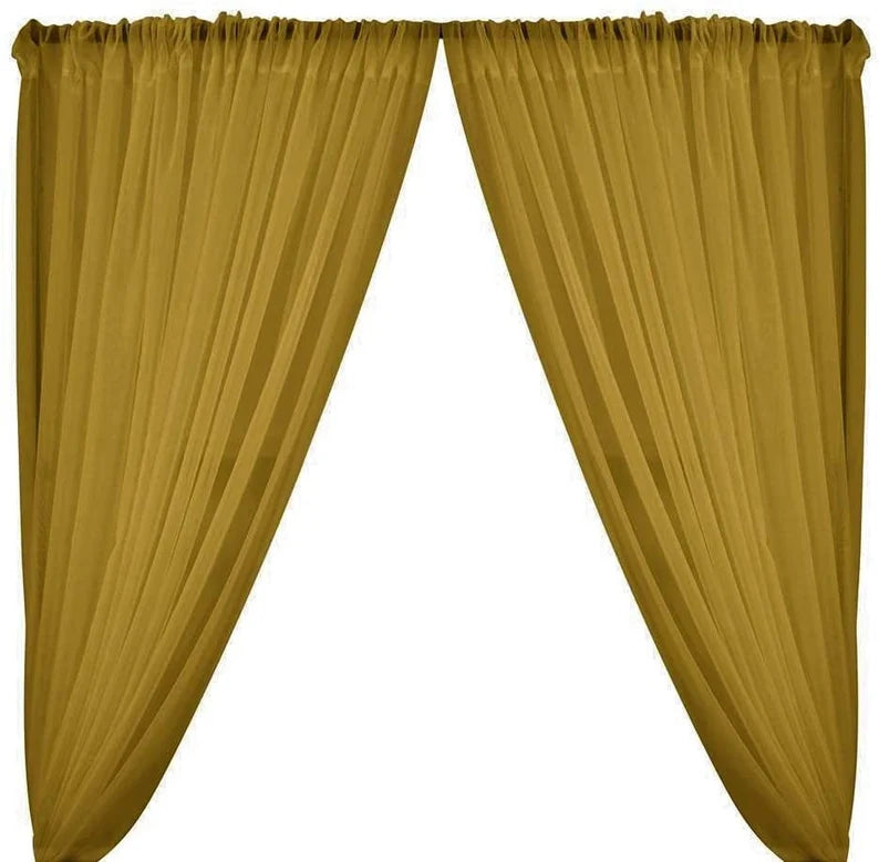 Sheer Voile Chiffon Fabric Draping Panels | Use for Backdrop Curtain 10 Feet Wide ( 2 Panels Dk Gold ) Choose Size Below