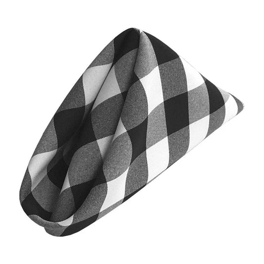 Polyester Poplin Checkered Napkins 18 by 18-Inch, White/Black - 6 Pack