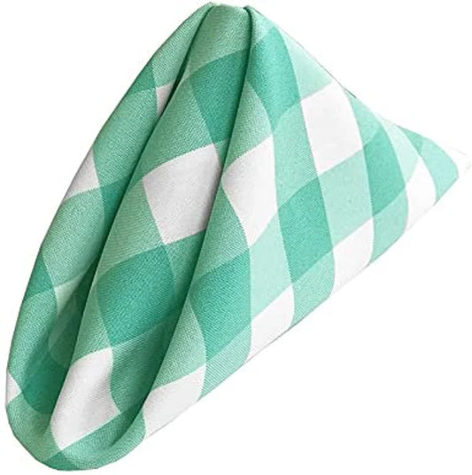 Polyester Poplin Checkered Napkins 18 by 18-Inch, White/Aqua - 6 Pack