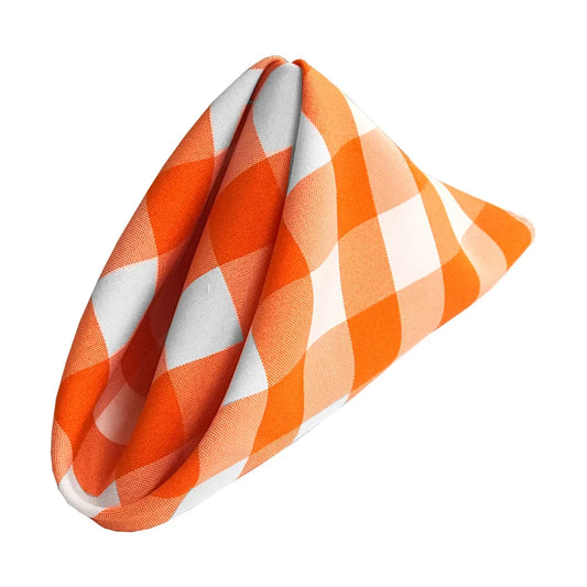 Polyester Poplin Checkered Napkins 18 by 18-Inch, White/Orange - 6 Pack
