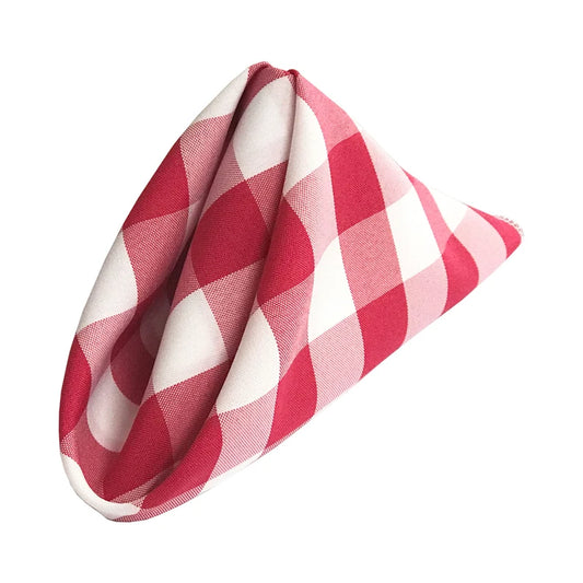 Polyester Poplin Checkered Napkins 18 by 18-Inch, White/Fuchsia - 6 Pack