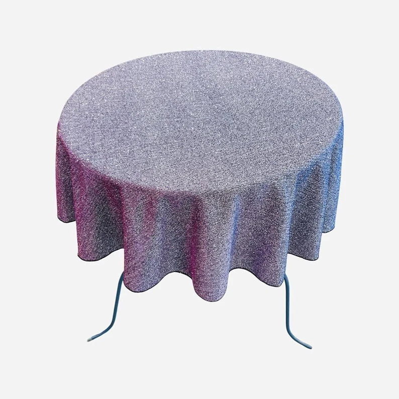 Full Covered Glitter Shimmer Fabric Tablecloth, Good for Small Round Coffee Table Round, Moon Shadow