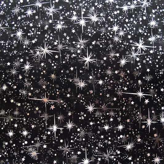 60" Wide Foil Star Silver on Sheer Organza Fabric by The Yard (Black, by The Yard)