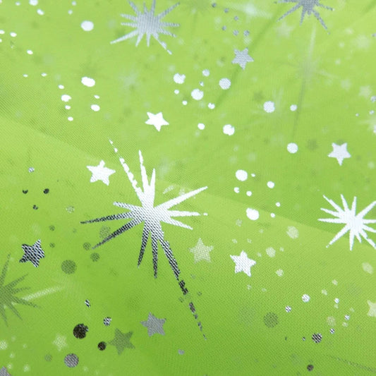 60" Wide Foil Star Silver on Sheer Organza Fabric by The Yard ( Lime, by The Yard)