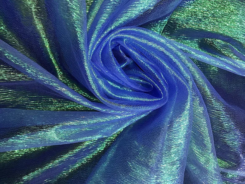 52" Wide Iridescent Translucent Crushed Shimmer Organza Fabric, Sells by The Yard (Royal Blue)