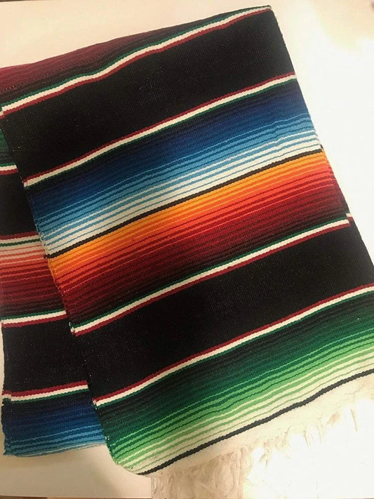 14" Wide by 84" Long - Cinco de Mayo Mexican Serape Cotton Table Runner (Black)