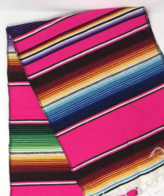 14" Wide by 84" Long - Cinco de Mayo Mexican Serape Cotton Table Runner (Fuchsia)