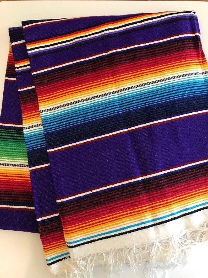 14" Wide by 84" Long - Cinco de Mayo Mexican Serape Cotton Table Runner (Purple)