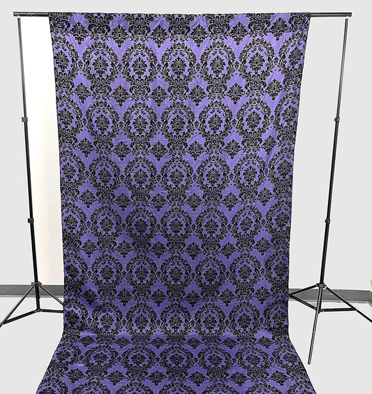 Damask Flocking Taffeta Backdrop Drape Curtain Panel, Set of 1, - (Black on Purple,Choose Color Below