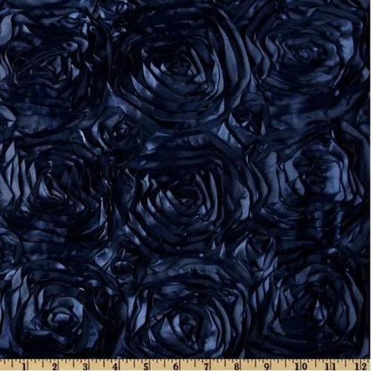 Wedding Rosette Satin Navy , Fabric by the Yard