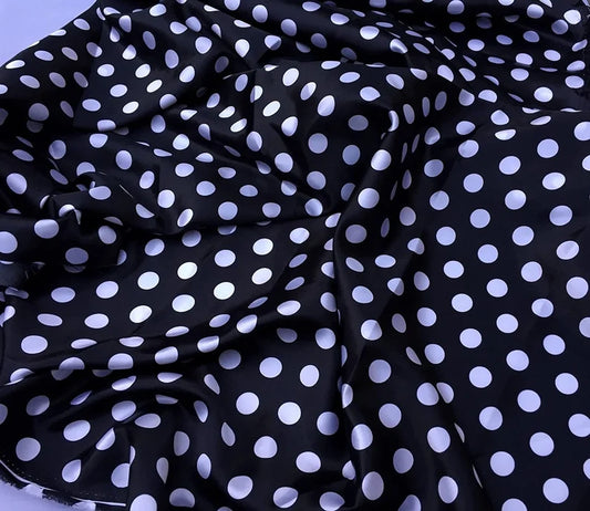 Black/White 1/2inch Polka Dot Soft/Silky Charmeuse Satin Fabric. By The Yard.