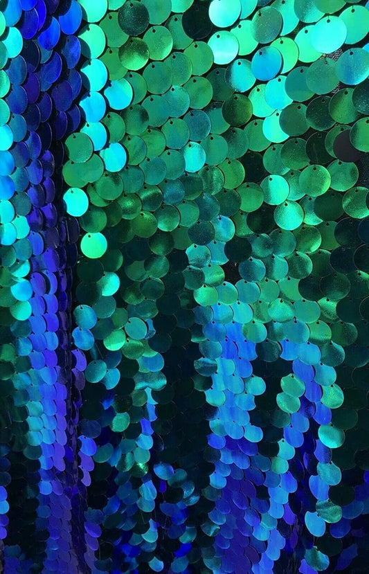 Fish Scale Paillette 18mm Mermaid Round Sequin Pearl Fabric By The Yard Green Iridescent