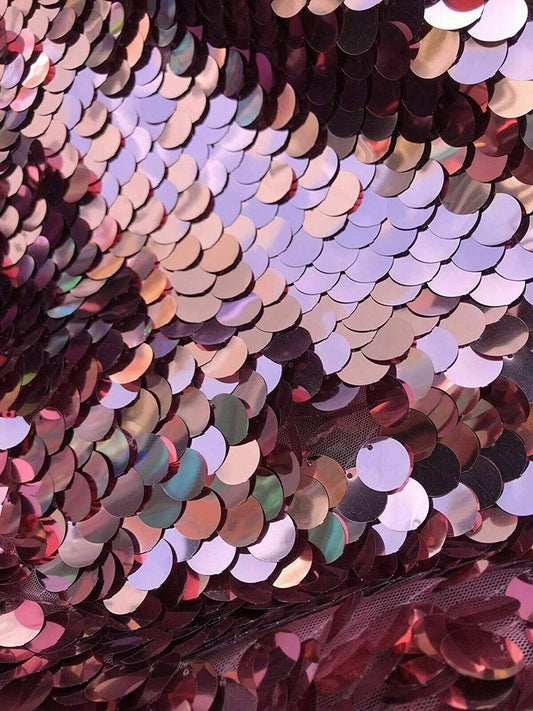 Fish Scale Paillette 18mm Mermaid Round Sequin Pearl Fabric By The Yard Dusty Rose