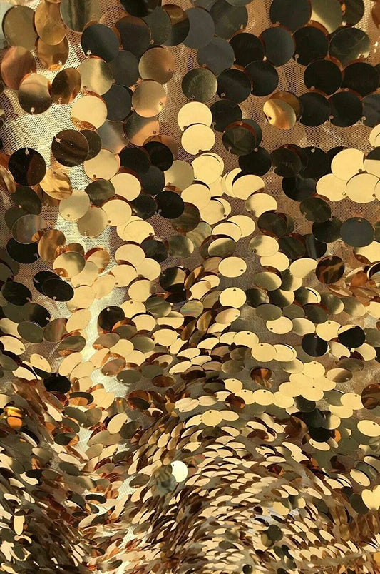 Fish Scale Paillette 18mm Mermaid Round Sequin Pearl Fabric By The Yard Gold