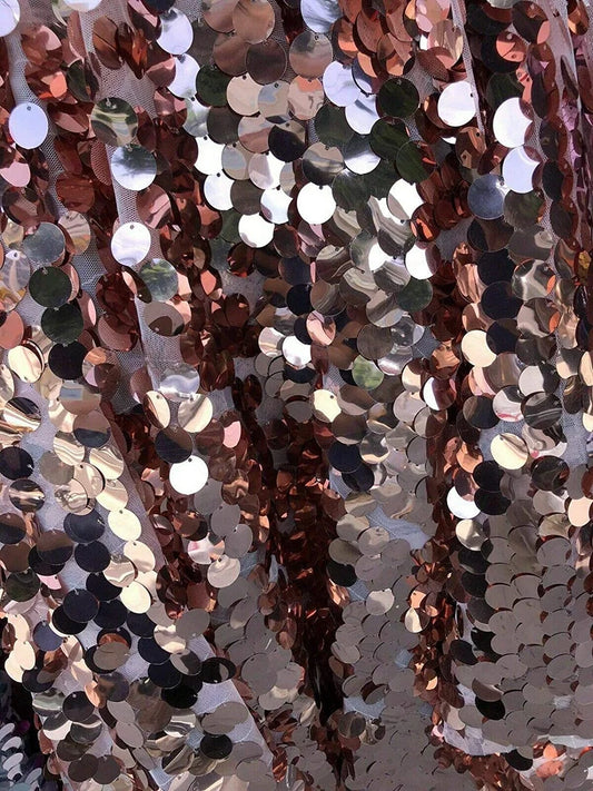 Fish Scale Paillette 18mm Mermaid Round Sequin Pearl Fabric By The Yard Rose Gold