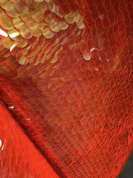 Fish Scale Paillette 18mm Mermaid Round Sequin Pearl Fabric By The Yard Orange