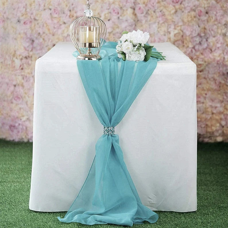 Chiffon Table Runner Extra Long, Wedding Runners, Holiday Table Runners, Long Table Runners, (Aqua,