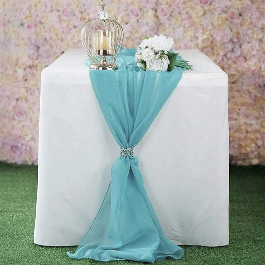 Chiffon Table Runner Extra Long, Wedding Runners, Holiday Table Runners, Long Table Runners, (Aqua,