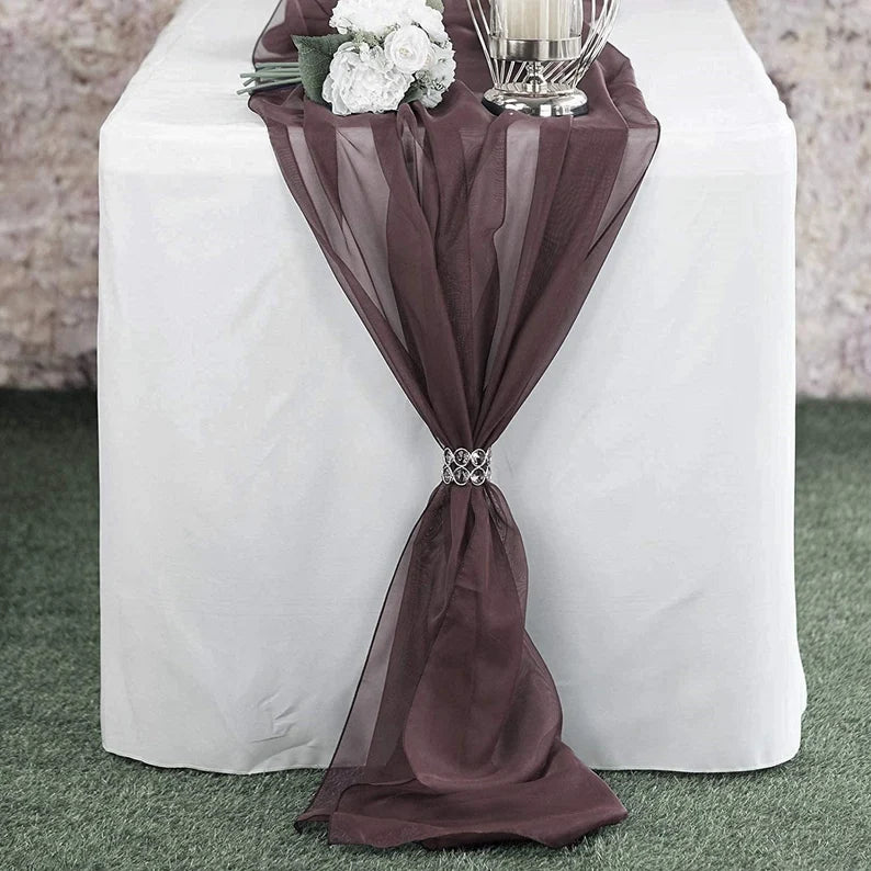Chiffon Table Runner Extra Long, Wedding Runners, Holiday Table Runners, Long Table Runners, (Brown,